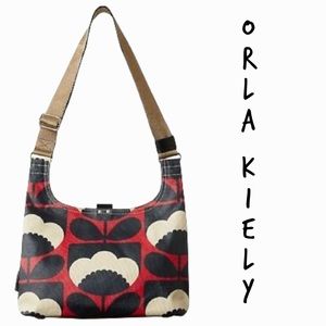 Orla Kiely red and black large poppy sling bag